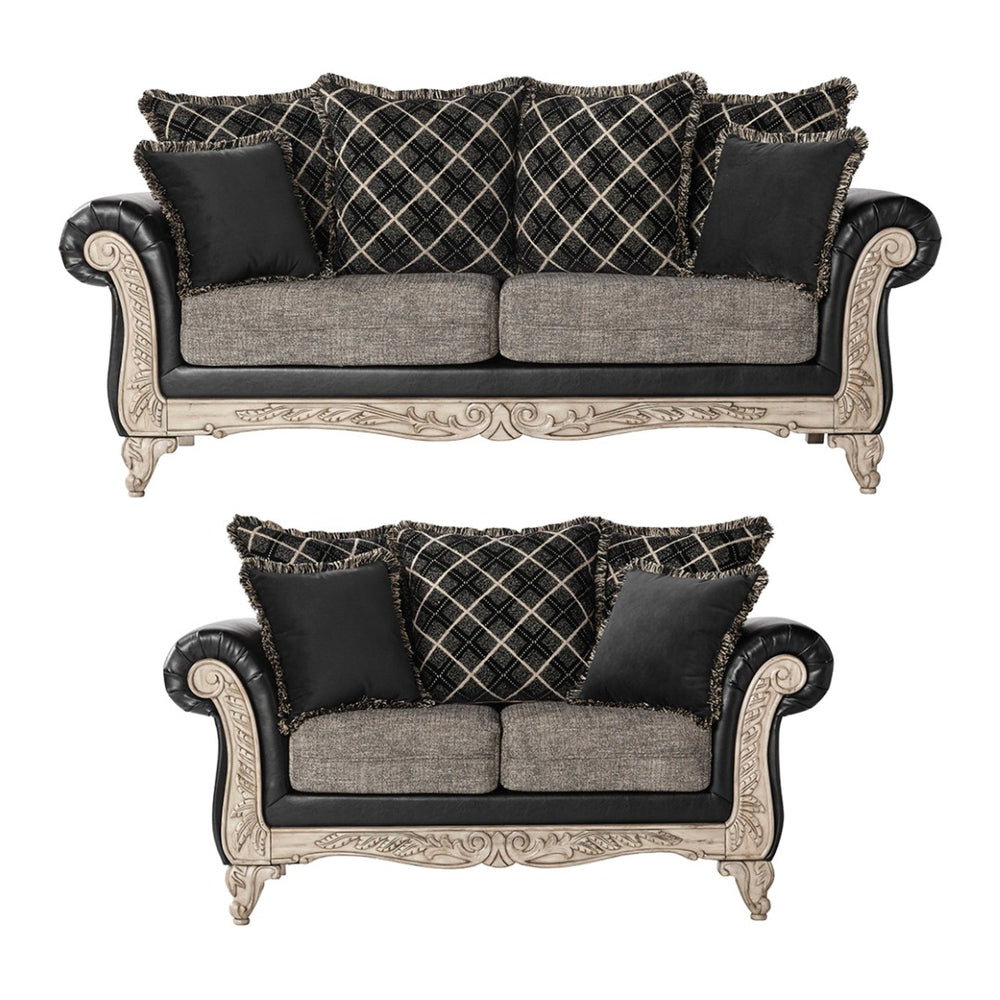 English Elm San Marino Elegant 2-Tone Fabric & Faux-Leather Sofa Loveseat Set For Timeless Living Room Style T2574P198797-GIGA