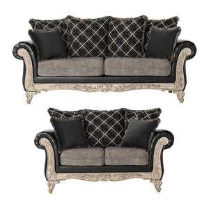 English Elm San Marino Elegant 2-Tone Fabric & Faux-Leather Sofa Loveseat Set For Timeless Living Room Style T2574P198797-GIGA