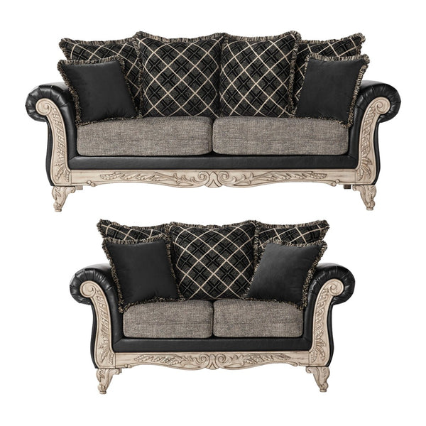 English Elm San Marino Elegant 2-Tone Fabric & Faux-Leather Sofa Loveseat Set For Timeless Living Room Style T2574P198797-GIGA