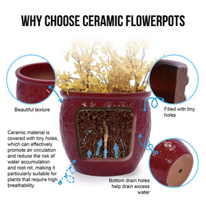 English Elm Set Of 3 Ceramic Flowerpots - Artisan Modern Planters For Garden, Patio & Windowsill Decor! W3273P321489-GIGA