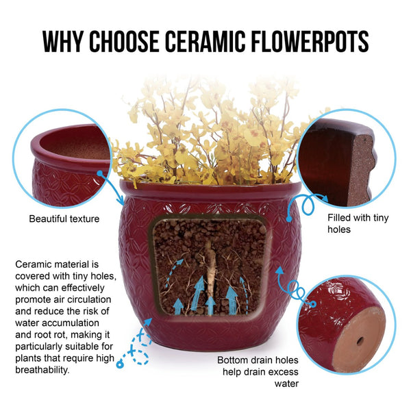 English Elm Set Of 3 Ceramic Flowerpots - Artisan Modern Planters For Garden, Patio & Windowsill Decor! W3273P321489-GIGA