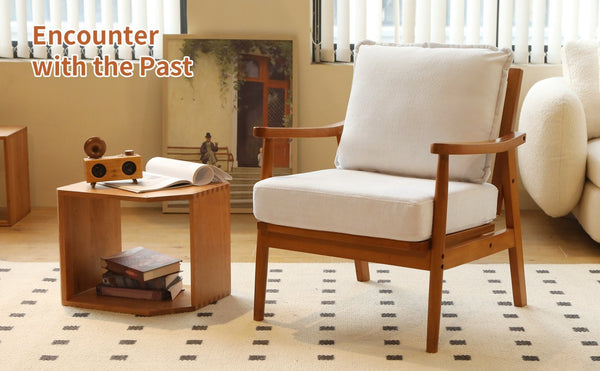 English Elm Cute Fabric Armchair Solid Wood Frame Compact Upholstered Seat for Bedroom or Apartment White W2105P420762