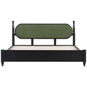 English Elm King Platform Bed Solid Wood Frame Navy Velvet Headboard Modern Bedroom Furniture N770PK379966B