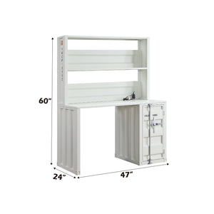 English Elm Cargo White Metal Writing Desk with Hutch — Industrial Cargo Panel Design, Ample Storage & 100lb Limit B2726P305089