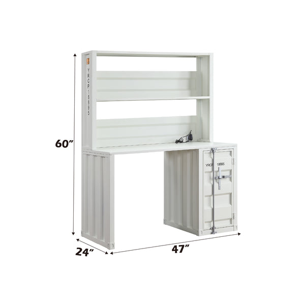 English Elm Cargo White Metal Writing Desk with Hutch — Industrial Cargo Panel Design, Ample Storage & 100lb Limit B2726P305089