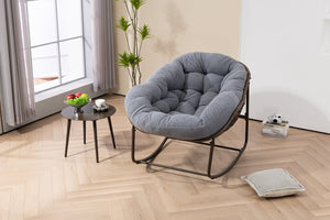 English Elm Outdoor Woven Rattan Egg Rocking Chair with Padded Cushion for Patio Porch Resort Lounge Dark Grey W640P499473