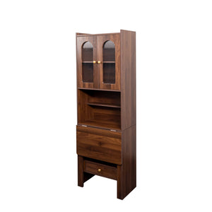 English Elm Fold-Out Convertible Writing Table Space-Saving Desk Cabinet with Shelf and Hidden Drawer for Home Office Walnut W331P256910