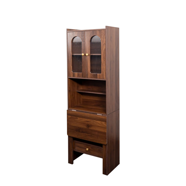 English Elm Fold-Out Convertible Writing Table Space-Saving Desk Cabinet with Shelf and Hidden Drawer for Home Office Walnut W331P256910