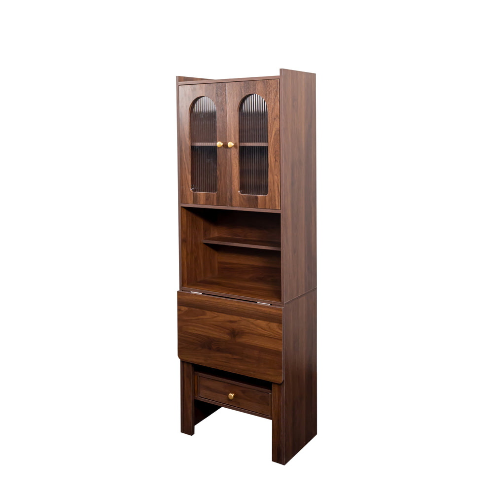 English Elm Fold-Out Convertible Writing Table with Drawer and Shelf, Space-Saving Home Office Desk Cabinet Walnut W331P256910