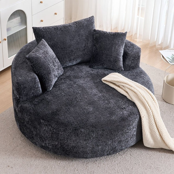English Elm Round Swivel Barrel Chair Plush Chenille Upholstery Cozy Accent Seat for Any Room Black W2915P338890