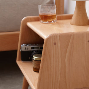 English Elm Pure Solid Wood Nightstand 0.4m — European Beech Compact Nordic Bedside Cabinet with Open Shelf, Rounded Edges for Safety and Cable Management W1283P242655