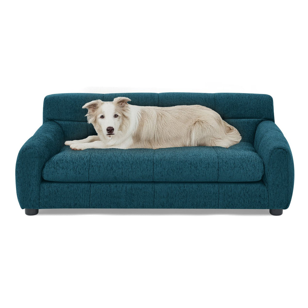 English Elm Soft Linen Pet Sofa with Backrest & Armrests for Medium-Large Dogs, Modern Rectangular Blue Comfort W487P300673