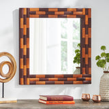 Christopher Knight Home® - Noble House - Blalock Handcrafted Boho Leather Square Wall Mirror, Antique Orange and Tan