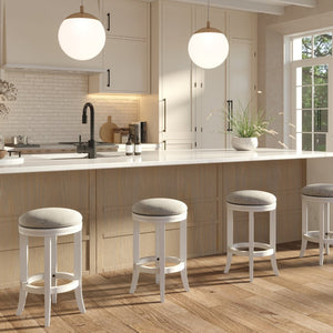 English Elm 26in. Backless Swivel Counterstool Solid Wood Farmhouse Seat Distressed Finish Kitchen White B2751P436426