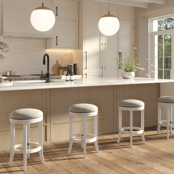 English Elm 26in. Backless Swivel Counterstool Solid Wood Farmhouse Seat Distressed Finish Kitchen White B2751P436426