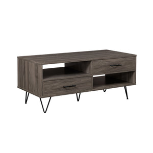 English Elm Walker Edison - Modern Hairpin-Leg Coffee Table Slate Grey with 2 Drawers, Open Cubbies, Warp-Resistant MDF, Retro Chic Legs B185P169027