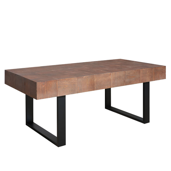 English Elm Rustic Solid Wood Coffee Table with Handcrafted Patchwork Top and Industrial Black Metal Legs - 51.6"x28" W2729P270748
