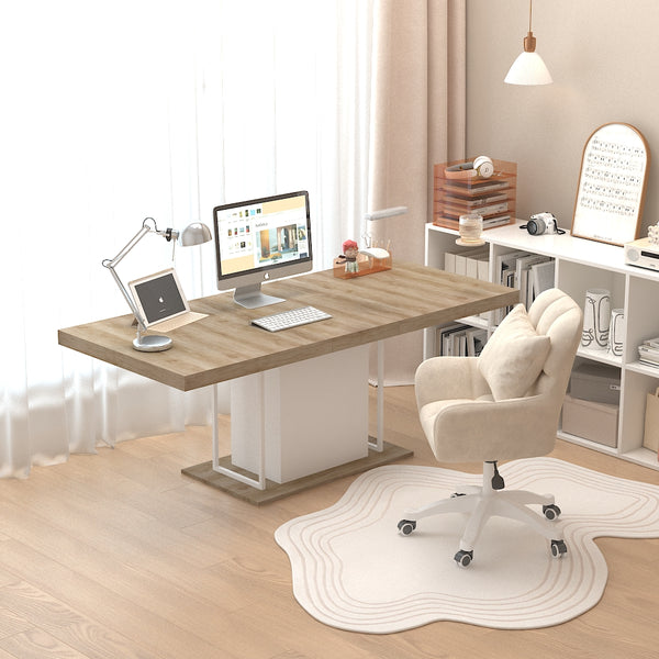 English Elm Rectangle Extendable Dining Table for 6-10 Guests, Aged Wood Look with Thick 12cm Top & Sturdy Feet White Oak W1347S00010