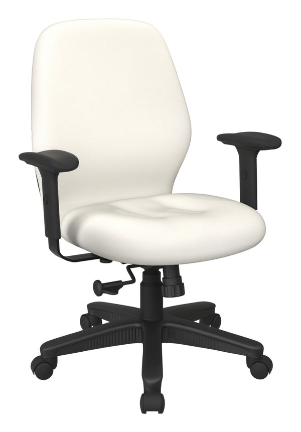 OSP Home Furnishings Mid Back Executive Office Chair Synchro Tilt Lumbar Support Ergonomic Padded Arms Snow 3121-R101