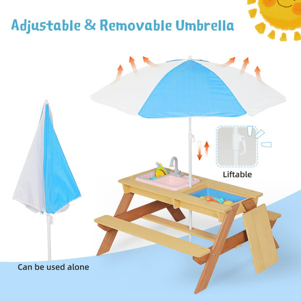 English Elm Wooden Cedar Kids Activity Table with Shade Umbrella for Backyard Sand and Water Play W2640P454242