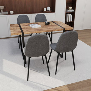 English Elm 55" Dark Wood Mdf Dining Table Set with Four Suede Chairs Matte Black Metal Base W2189S00936