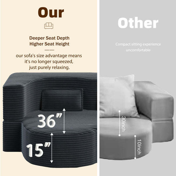 English Elm Modern Full Size Folding Sofa Bed with Plush Corduroy, 2 Pillows, 15" Foam Mattress, No Assembly Required DARK GREY W1885P347083