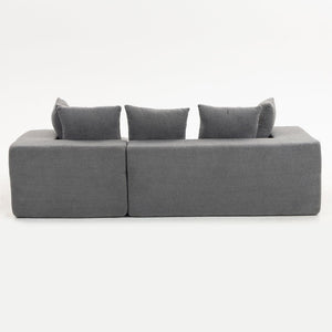 English Elm Full Foam Modular L-shaped Sectional Sofa Flannelette Upholstered with Five Throw Pillows Grey-Blue W3326S00024