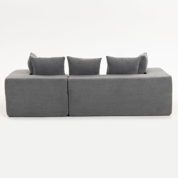 English Elm Full Foam Modular L-shaped Sectional Sofa Flannelette Upholstered with Five Throw Pillows Grey-Blue W3326S00024