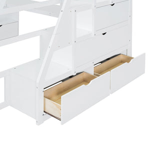 English Elm Full Size Kids Loft Bed with Integrated Desk Seven Drawers and Open Shelving White LT000649AAK-3
