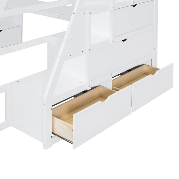 English Elm Full Size Kids Loft Bed with Integrated Desk Seven Drawers and Open Shelving White LT000649AAK-1