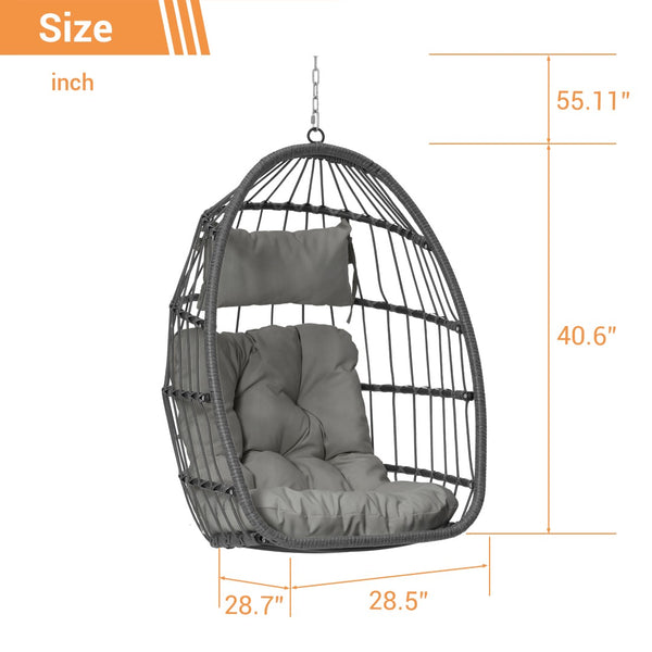 English Elm Outdoor Handwoven Pe Rattan Egg Swing Chair with Steel Frame and Waterproof Cushion W874127488