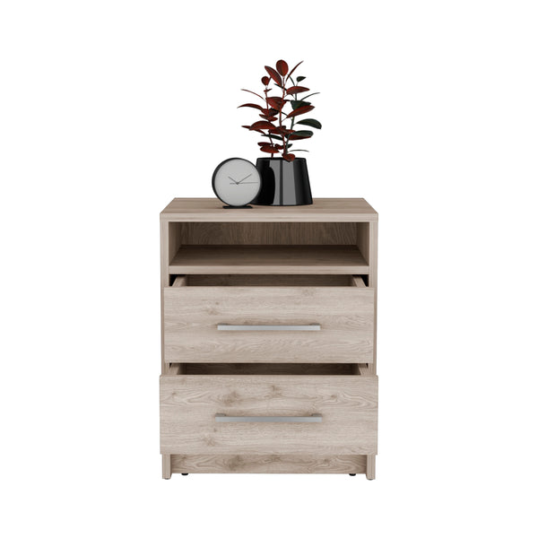 English Elm Eter Smart Nightstand with Two Smooth-Glide Drawers and Top Shelf — Compact, Modern Storage Solution Gray 22.8 L x 18.9 W x 7.5 H B20091862