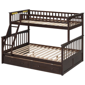 English Elm Twin Convertible Bunk Bed with Built-In Rolling Drawers and Solid Pine/MDF Frame, Space-Saving Durable Design Espresso N7090004020P