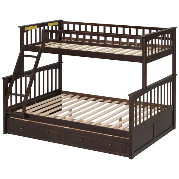 English Elm Twin Convertible Bunk Bed with Built-In Rolling Drawers and Solid Pine/MDF Frame, Space-Saving Durable Design Espresso N7090004020P