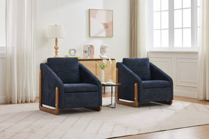 English Elm 057-Set Chenille Fabric Modern Upholstered Armchair with Wooden Side Frame, Ergonomic Cushioned Comfort Blue W527P239829
