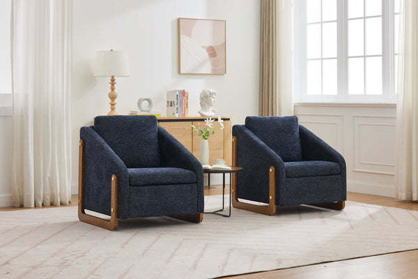 English Elm 057-Set Chenille Fabric Modern Upholstered Armchair with Wooden Side Frame, Ergonomic Cushioned Comfort Blue W527P239829