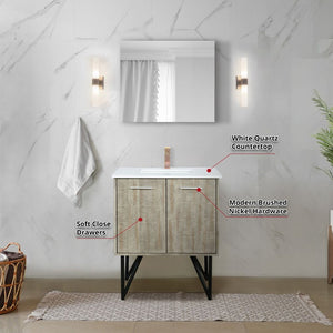 English Elm Rustic Acacia Bath Vanity 30" W With White Quartz Top, Rose Gold Faucet & 28" Mirror For Modern Style B2731S01930-GIGA