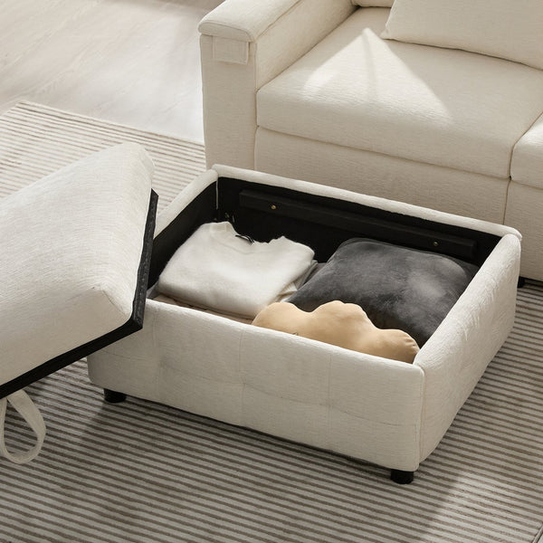 English Elm 117*90'' Modular Sectional Sofa Bed with Flip-Up Table, Reading Lamps, Charging Ports, Ottoman Storage, Tufted Chenille Elegance Cream N723S9798A