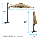 English Elm 11 Ft Cantilever Patio Umbrella, Round Outdoor Offset Umbrella With 360° Rotation & Tilt Adjustment Without Base - Khaki