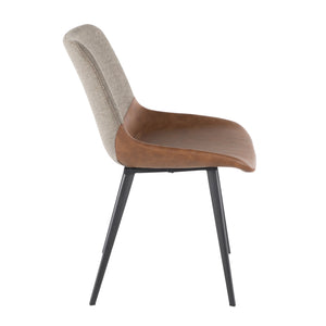 English Elm Outlaw Industrial Two-Tone Chair Set of 2 — Black Metal Base, Espresso Faux Leather & Brown Fabric, Cushioned B202P223869