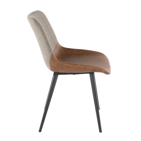 English Elm Outlaw Industrial Two-Tone Chair Set of 2 — Black Metal Base, Espresso Faux Leather & Brown Fabric, Cushioned B202P223869