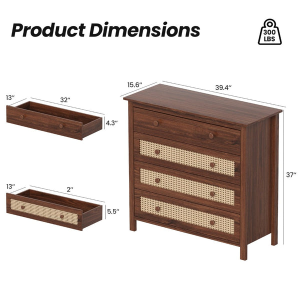 English Elm Sideboard Buffet Cabinet - Modern Walnut Console With 4 Drawers For Kitchen, Living Room & More! T3623P380122-GIGA