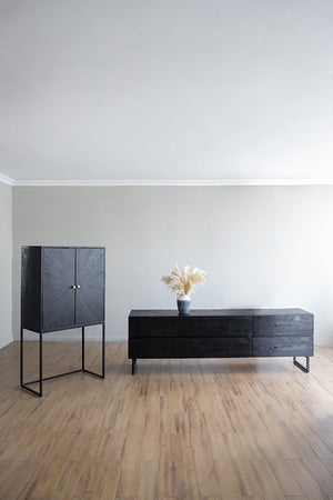 English Elm 31.5x16.5x60" Cabinet Black - Sleek Iron Base Accent Storage with Dual Doors, Versatile Display Pedestal W2078P293320