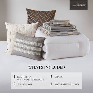 JLA Home Madison Park Signature - Jacquard Prescott Collection Oversized Duvet-Style Comforter Set with 300gsm Plush Fill & Embroidered Pillows 96 L x 110 W x 1.5H MPS10-601