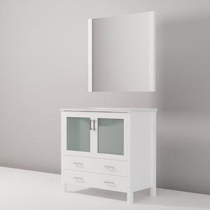 English Elm White Bathroom Vanity With Ceramic Top & Mirror - Elegant 36" W Storage Solution For Modern Spaces B2731S00725-GIGA