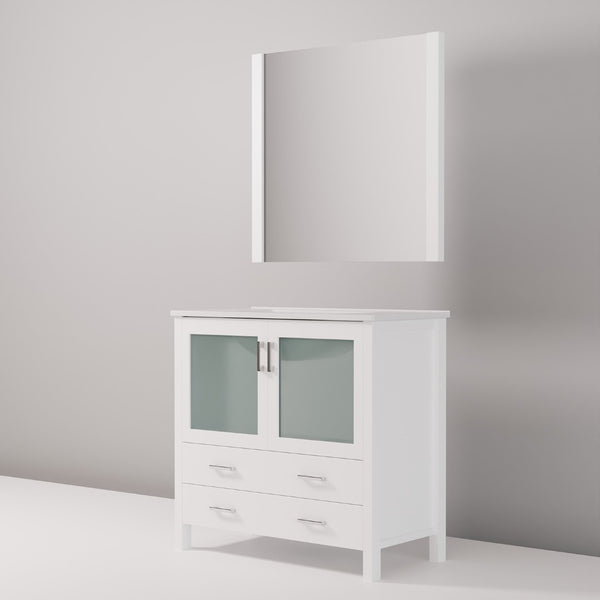English Elm White Bathroom Vanity With Ceramic Top & Mirror - Elegant 36" W Storage Solution For Modern Spaces B2731S00725-GIGA