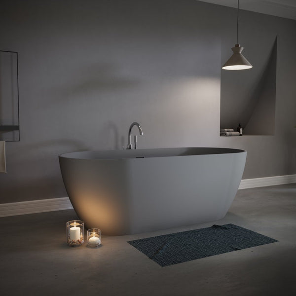English Elm 63" Stone Resin Freestanding Soaking Tub Matte Sculpted Surface for Spa Bathroom W1920P410083