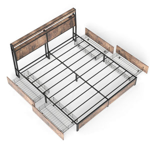 English Elm Queen Metal Platform Bed with Rgb Led Headboard Charging Station and Underbed Storage T3963P482840
