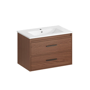 English Elm 30" Wall Mounted Bathroom Vanity Reddish Brown Mdf Two Soft Close Drawer Ceramic Sink W3133S00021