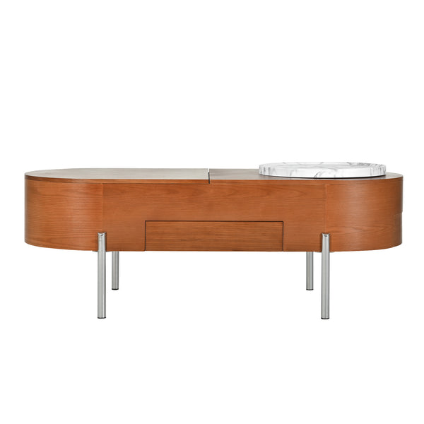 English Elm VIBE 47.2" Oval Lift-Top Coffee Table with Hydraulic Lift, Hidden Storage, Rotating Tray, Modern Design Brown N724P228920D
